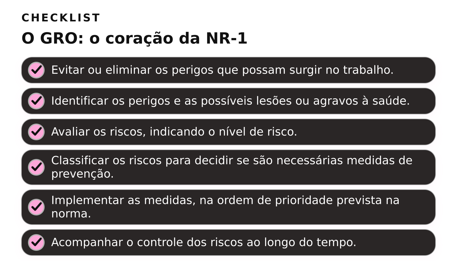 Checklist: etapas do Gerenciamento de Riscos Ocupacionais (GRO) na NR-1